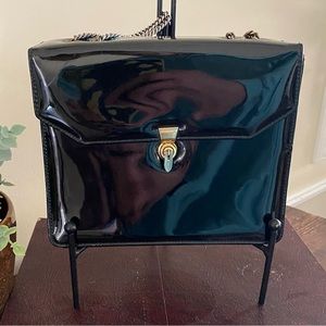 VINTAGE Patent Leather Black Shoulder Bag. Gold closure in front. Chain strap.